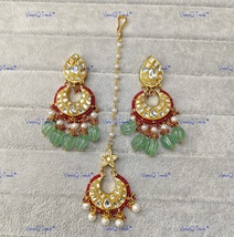 VeronuiQ Trends-Traditional Chandbali Gold Plated Polki Earrings and Maang Tika  - £109.83 GBP