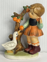 Vintage Little Girl Standing Next A Tree Feeding Goose Bisque Porcelain Figurine - £9.30 GBP