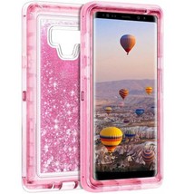 For Samsung Note 9 Transparent Heavy Duty Glitter Quicksand Case w/Clip HOT PINK - £5.40 GBP