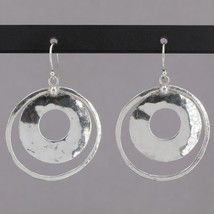 Retired Silpada Sterling PERSPECTIVA Hammered Circles Dangle Earrings W1322 - £27.01 GBP