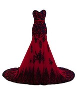 Black Lace Gothic Mermaid Prom Dress Wedding Evening Gown Plus Size Burg... - $177.21