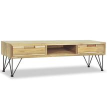 Industrial Rustic Wooden Solid Teak Wood TV Cabinet Stand Unit With 2 Drawers - £138.92 GBP