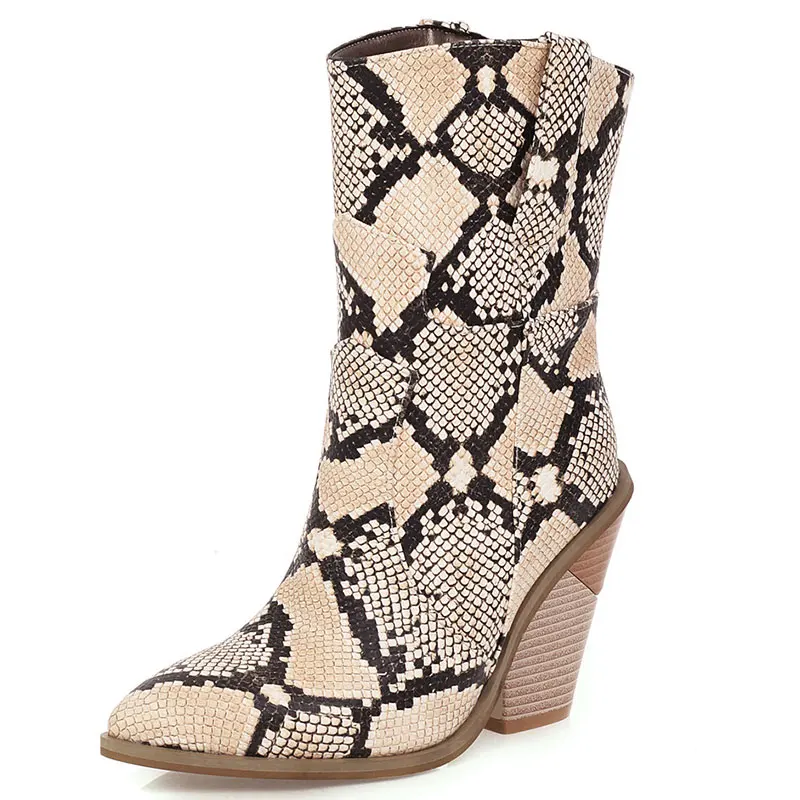 Sgesvier 2024 Western boy Boots Women  pattern Leather Square Short girl Booties - $134.55