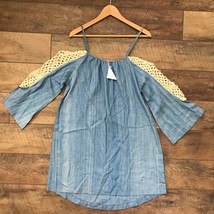 Umgee Off Shoulder Crochet Chambray Dress Large NWT - $19.34