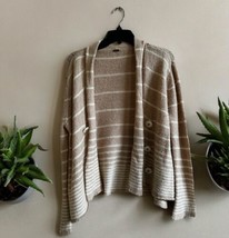 Free People tan striped double buttons open wool blend cardigan sweater ... - $32.66