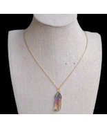 Multicolor Gold Tone Wire Wrapped Glass Crystal? Hexagon Point Pendant N... - £11.89 GBP