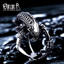 Beier Stainless Steel 3D Alien Predator Finger Gold/black Rings For Men Gothic S - £9.18 GBP