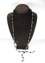 Sautoir Magnetic Hematite Stones Vintage Necklace Black Pink Glass Beads 36&quot; - £19.88 GBP