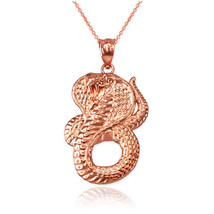 14K Rose Gold King Cobra Snake Pendant Necklace - £206.74 GBP+