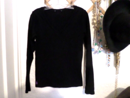 Ralph Lauren Women&#39;s Cotton V Neck Tee Shirt Black Sz L - £15.82 GBP