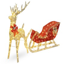 Lighted Christmas Reindeer Sleigh Outdoor Yard Decor Set 2-Piece 205 LED Lights - £140.16 GBP
