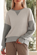 Light Grey Color Block Thumbhole Sleeve Drop Shoulder Sweatshirt - £24.78 GBP