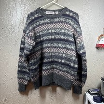Vintage John Ashford Men’s XL Gray Crew Neck Lambs Wool Fair Isles Sweater - $818.55 MXN