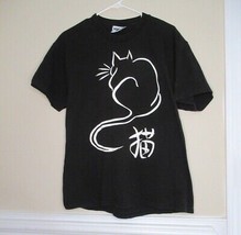 Lee Vintage Total Cotton Men&#39;s t shirt L Black Cat Japanese symbol USA made - £11.66 GBP