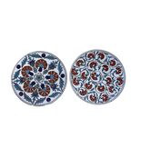 Vintage Hand Painted Ceramic Trivet Set Floral Blue Red Tile Hot Plate 6” - $22.50