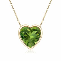 ANGARA Bezel-Set Solitaire Heart Peridot Pendant in 14K Solid Gold | 18&quot; Chain - $530.10