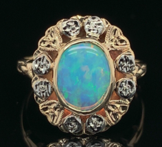 10k Yellow White Gold 1.05 Carat Genuine Natural Opal Ring with Flowers (#J6576) - £762.68 GBP