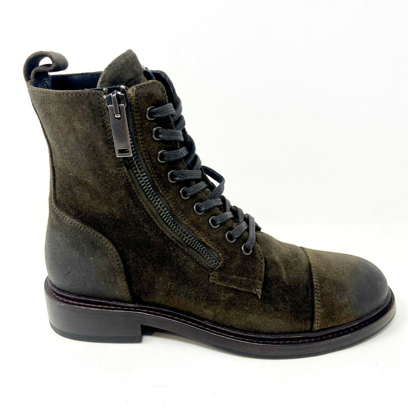 Thursday Boot Co Dark Olive Suede Major Womens Zipper Combat Mid Calf Booties