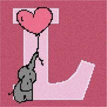 Pepita Needlepoint Canvas: Letter L Elephant Balloon, 7&quot; x 7&quot; - $50.00+