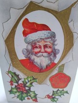 Christmas Postcard Santa Claus In Oval Gold Trim Embossed Poinsettias Vintage - £11.07 GBP