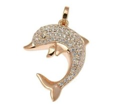 1.10Ct Round Cut cubic zirconia Dolphin Pendant 14K Yellow Gold Plated-Silver - £127.21 GBP