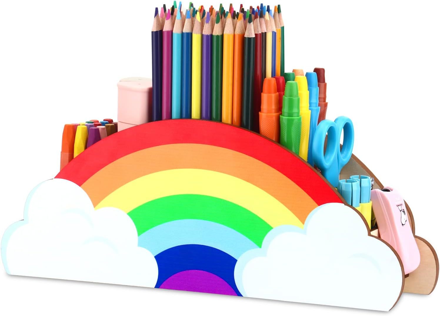 The Desk Organizer In The Color Rainbow From Koyiltd Is A Wooden Pen Hol... - $26.94