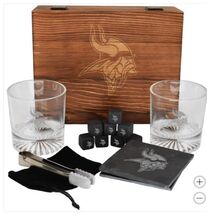 Minnesota Vikings Drinkware Set Glasses Wood Box Coasters Cooling Cubes NFL - €71,12 EUR