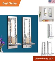 Set of 2 Luxury Crushed Diamond Mirror Candle Sconces - Elegant Wall Decor - $39.00