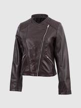 Classic Black Color Leather jacket Side Zipper Closure Band Collar For W... - £157.26 GBP