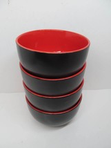 Kook Set Of 4 Black And Red Japanese Noodle Bowls 6 1/4&quot; W X 3 1/2&quot; H  VGC - £37.21 GBP