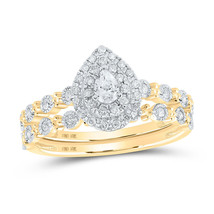 10kt Yellow Gold Pear Diamond Bridal Wedding Ring Band Set 3/8 Cttw - £620.44 GBP