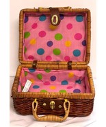 Boho Purse Wicker Basket Sewing Handbag 7 x 9 x 4&quot; w Polka Dot Interior - $336.72 MXN