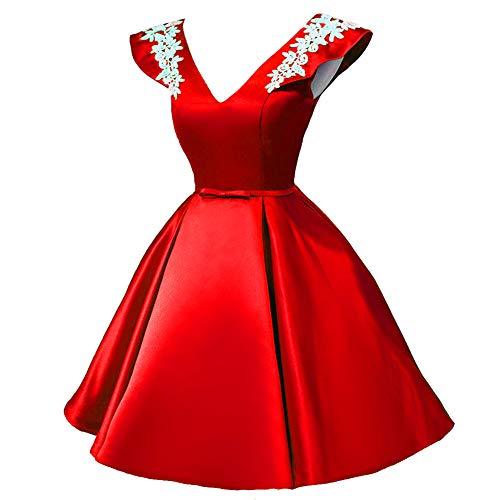 V Neck White Lace Short Satin Formal Prom Homecoming Dresses Cocktail Red US 8