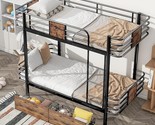 Twin Xl Over Twin Xl Metal Bunk Bed With Mdf Board Guardrail And Two Sto... - $714.99