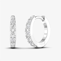 14K Gold Diamond Huggies, White Gold Hoop Earring, Prong Diamond Hoop, Round Whi - $244.39