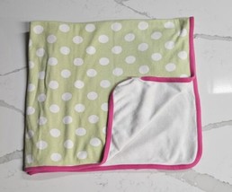 Cotton Lime Green w White Polka Dots &amp; Hot Pink Edge Baby Girl Blanket Jersey - $24.70