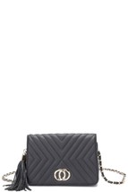 Fashion Double Metal Pattern Stitching Tassel Crossbody Bag - $70.50 CAD