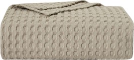 Phf 100% Cotton Waffle Weave Blanket Queen Size - Luxurious Decorative, Khaki. - £51.79 GBP