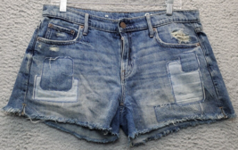 Gap 1969 Shorts Women&#39;s Sz 29 Blue Denim Distressed Cut Off High Rise Flat Front - £10.82 GBP