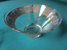 Mid Century Crystal Bowl Gold And Purple Rim 6 C 10&quot; [*10] - £99.24 GBP