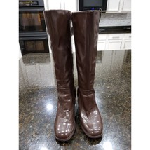 Leila Stone Knee High Boots Women&#39;s 8 Brown Patent Leather Round Toe Sid... - $38.61