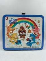 Vtg Care Bears Metal Lunchbox Blue Lunch Tin &amp; Thermos 1980&#39;s Aladdin - $33.68