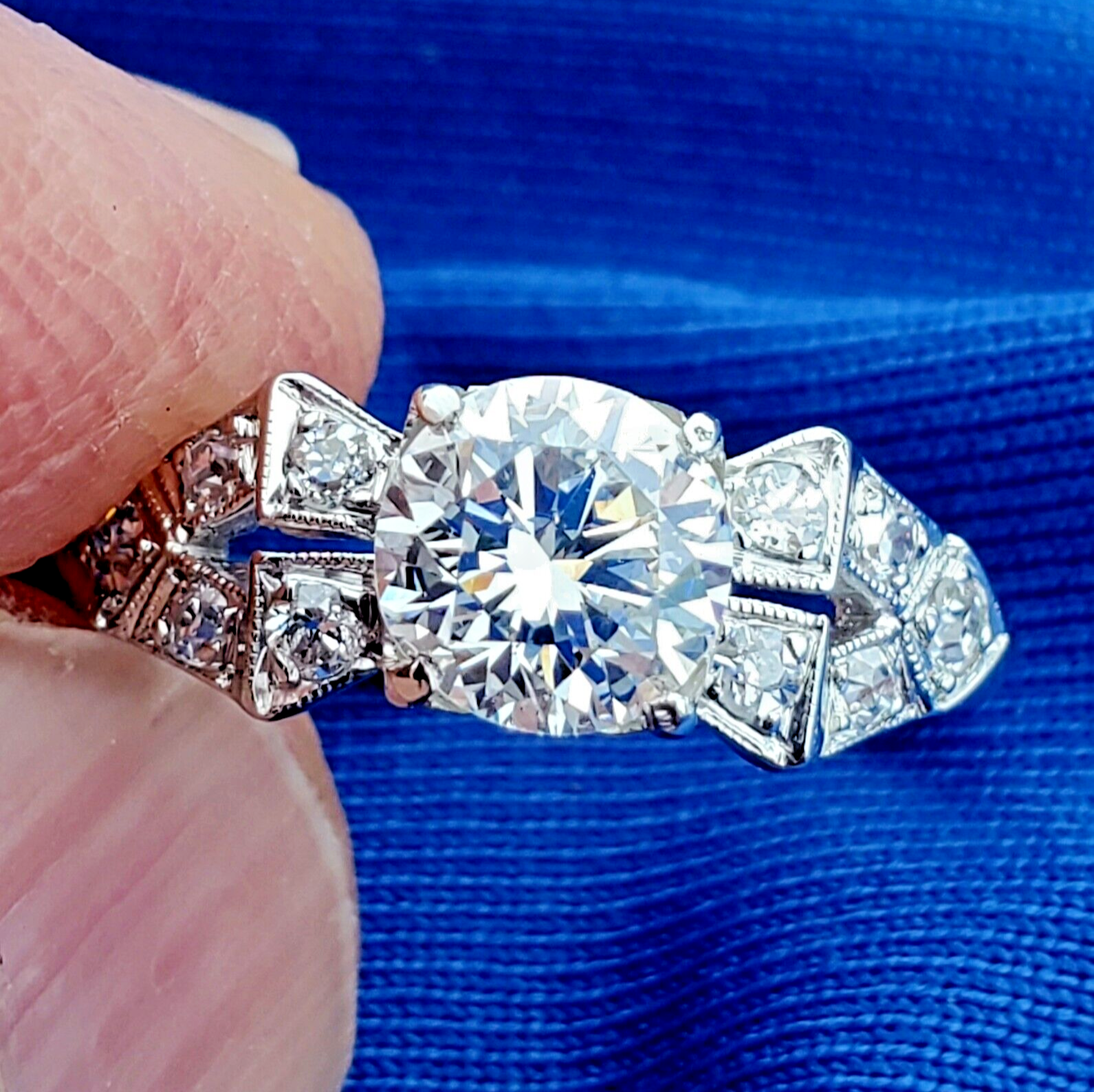 Earth mined Diamond Deco Engagement Ring 1carat Vintage Solid Platinum S... - $7,880.25