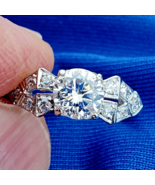 Earth mined Diamond Deco Engagement Ring 1carat Vintage Solid Platinum Solitaire - $7,880.25