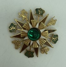 Vtg Heraldic brooch coats of arms &amp; crowns Gold tone metal alloy enamel ... - £17.12 GBP