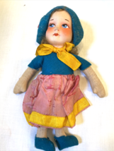 Vintage Dutch Fabric Doll Ornament w/ Molded Fabric Face - $14.24