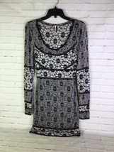 Free People Eyelet Knit Fitted Dress Black White Long Sleeve Lined Women&#39;s XS - £28.13 GBP