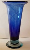 Vintage Cobalt Blue Vase with clear bottom and swirl pattern - $18.80