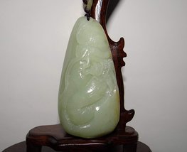 LJ 3.2&quot; China Certified Nature Nephrite Hetian Jade Wealth Dragon Hand C... - £39.10 GBP