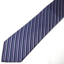 HSM Blue Purple Lilac Lavender Striped Silk Tie 62&quot; x 3.25&quot; - £23.14 GBP